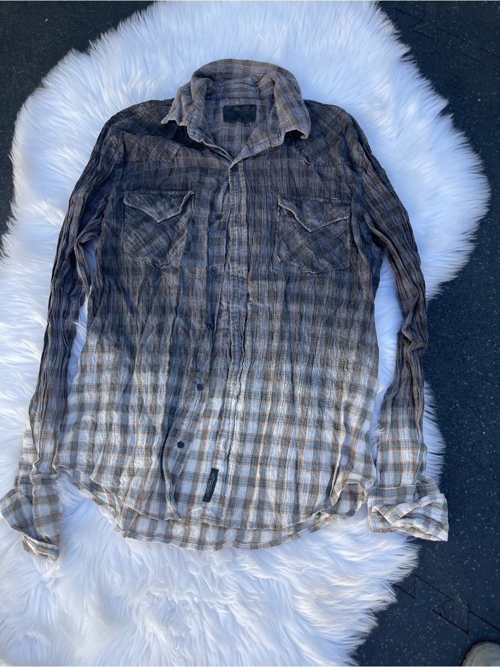 Stitch's Brown and Gray Plaid Long-Sleeve Button-Down Shirt